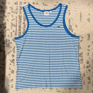 Mens Lacoste L!VE Blue & White Striped Tank Top Large